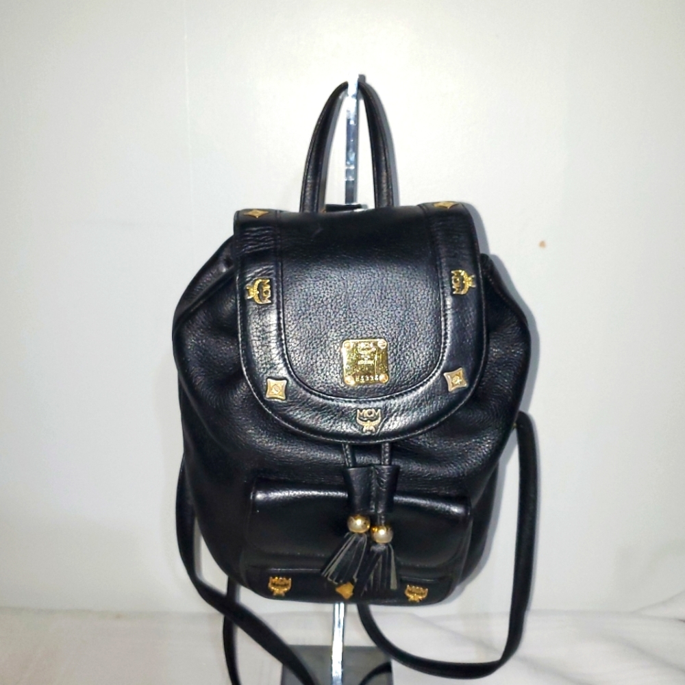 Mcm Leather Drawstring Back Pack Bag - image 4